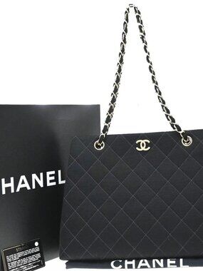 CHANEL CC Logo Matelasse Shoulder Bag Canvas Leather Black Vintage 617RP242